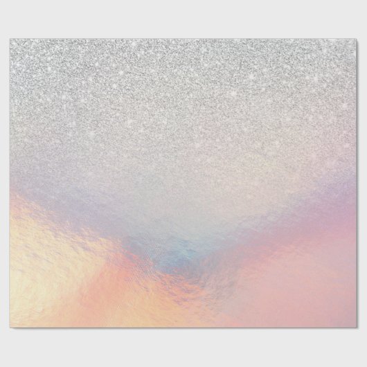 Silver Glitter Iridescent Holographic Gradient Cadeaupapier (Vlak)