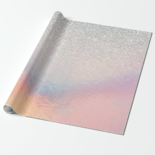 Silver Glitter Iridescent Holographic Gradient Cadeaupapier