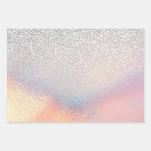 Silver Glitter Iridescent Holographic Gradient Inpakpapier Vel (Voorkant 3)