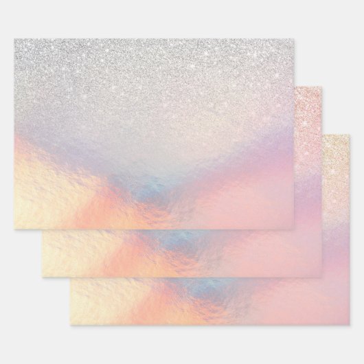 Silver Glitter Iridescent Holographic Gradient Inpakpapier Vel (Set)
