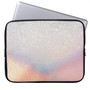Silver Glitter Iridescent Holographic Gradient Laptop Sleeve