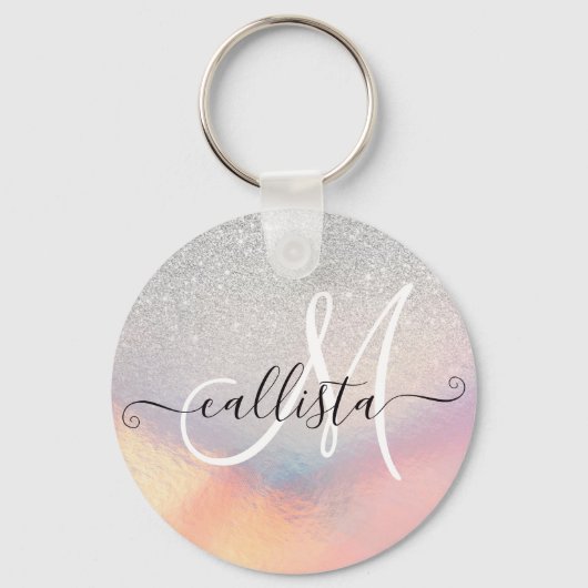 Silver Glitter Iridescent Holographic Gradient Sleutelhanger (Voorkant)