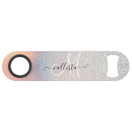 Silver Glitter Iridescent Holographic Gradient Speed Flessenopener (Voorkant (Horizontaal))