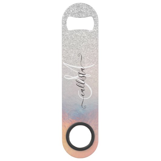 Silver Glitter Iridescent Holographic Gradient Speed Flessenopener (Voorkant)