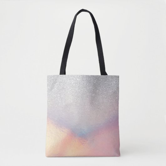 Silver Glitter Iridescent Holographic Gradient Tote Bag (Voorkant)