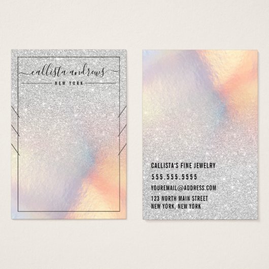 Silver Glitter Iridescent Ketting Display Kaart (Voorkant /achterkant)