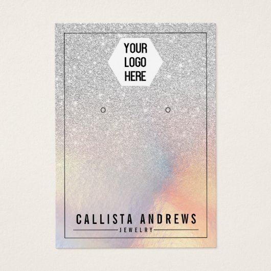 Silver Glitter Iridescent Logo Veroorbaar beeldsch Visitekaartje (Voorkant)
