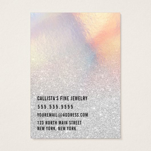 Silver Glitter Iridescent Sleutelhanger Display Ca Visitekaartje (Achterkant)