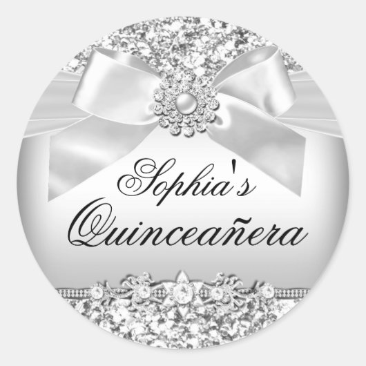 Silver Glitter & Jewel Bow Sticker (Voorkant)