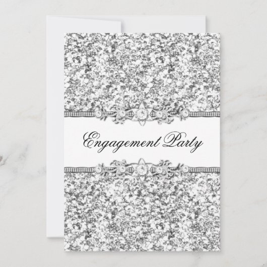 Silver Glitter & Jewel Engagement Party nodigt uit Kaart (Voorkant)