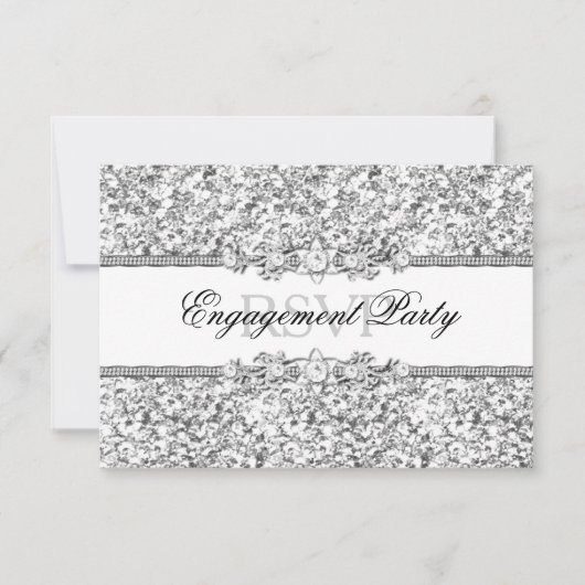 Silver Glitter & Jewel Engagement Party RSVP Kaart (Voorkant)