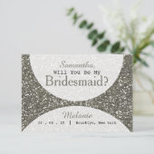 Silver Glitter, jij wordt mijn bruidsmeisje Kaart (Staand voorkant)