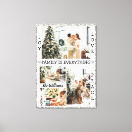 Silver Glitter Joy Love Peace Family Name & Photo Canvas Afdruk