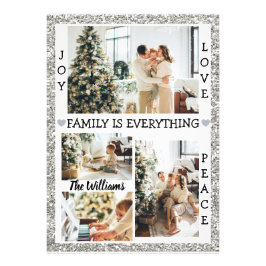 Silver Glitter Joy Love Peace Family Name & Photo Foto Afdruk