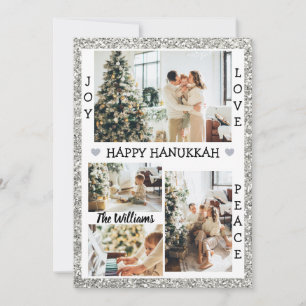 Silver Glitter Joy Love Peace happy Hanukkah Foto Feestdagenkaart