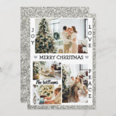 Silver Glitter Joy Love Peace - kerstfoto Feestdagenkaart (Voorkant / Achterkant)