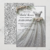 Silver Glitter jurk bruids douche uitnodiging (Voorkant / Achterkant)