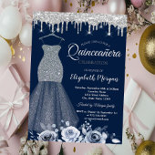 Silver Glitter Jurk, Druppels Rozen Quinceañera Kaart