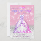 Silver glitter jurk ombre tiara Quinceañera Inv Kaart (Voorkant)