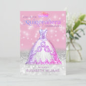 Silver glitter jurk ombre tiara Quinceañera Inv Kaart (Staand voorkant)