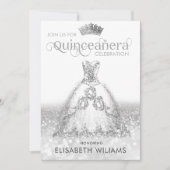 Silver glitter jurk ombre tiara Quinceañera Invi Kaart (Voorkant)