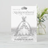 Silver glitter jurk ombre tiara Quinceañera Invi Kaart (Staand voorkant)