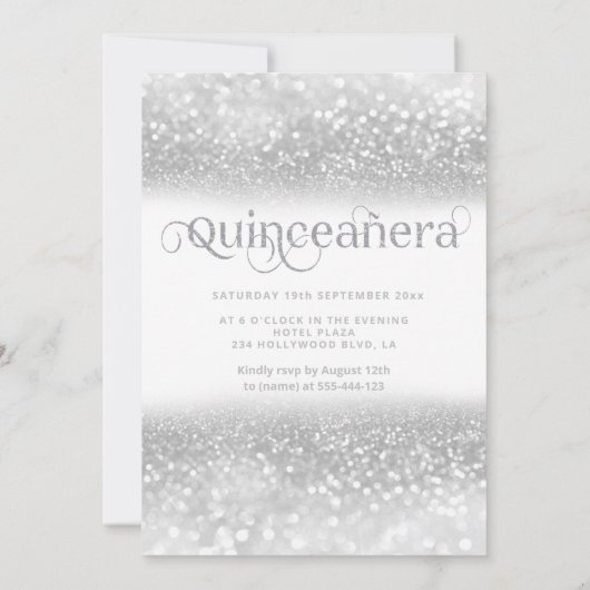 Silver glitter jurk ombre tiara Quinceañera Invi Kaart (Achterkant)