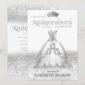 Silver glitter jurk ombre tiara Quinceañera Invi Kaart (Voorkant / Achterkant)