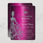 Silver Glitter Jurk Paarse Metallic Kaart (Voorkant / Achterkant)