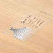 Silver Glitter Jurk Script Quinceañera Party Acryl Uitnodigingen (Laagn)