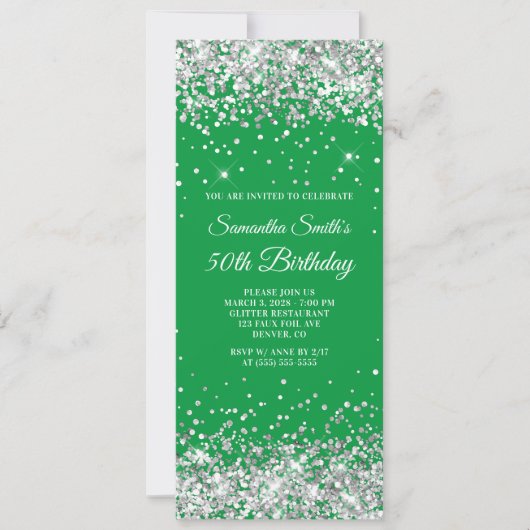 Silver Glitter Kelly Green 50th Birthday Kaart (Voorkant)