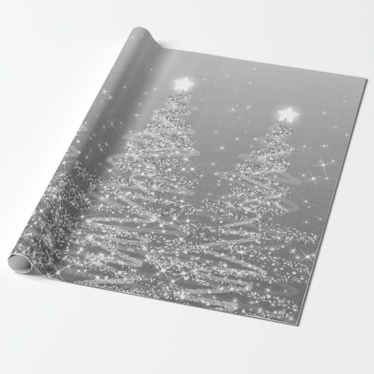 Silver Glitter kerstbomen Holiday Cadeaupapier (Uitgerold)