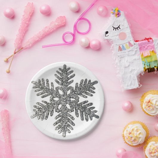 Silver Glitter-kerstfeestdag Papieren Bordje (Feest)