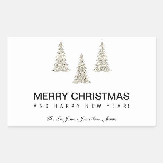 Silver Glitter Kerstmis Rechthoekige Sticker (Voorkant)