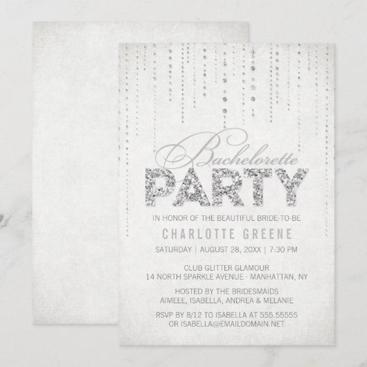 Silver Glitter Kijk Bachelorette Party Uitnodiging (Voorkant / Achterkant)