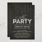 Silver Glitter Kijk Black Hens Party Invitation Kaart (Voorkant / Achterkant)
