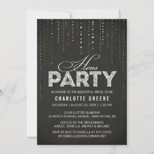 Silver Glitter Kijk Black Hens Party Invitation Kaart