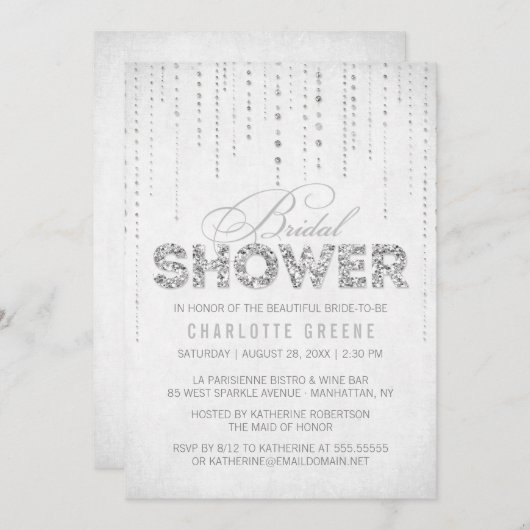 Silver Glitter Kijk Bridal Shower Uitnodiging (Voorkant / Achterkant)