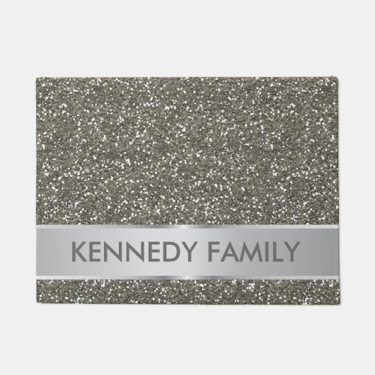 Silver Glitter Kijk Familienaam Deurmat (Voorkant)