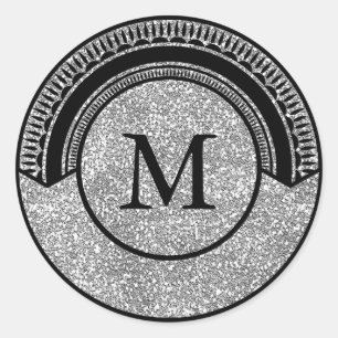 Silver Glitter Kijk Monogram Afdichtingen Ronde Sticker