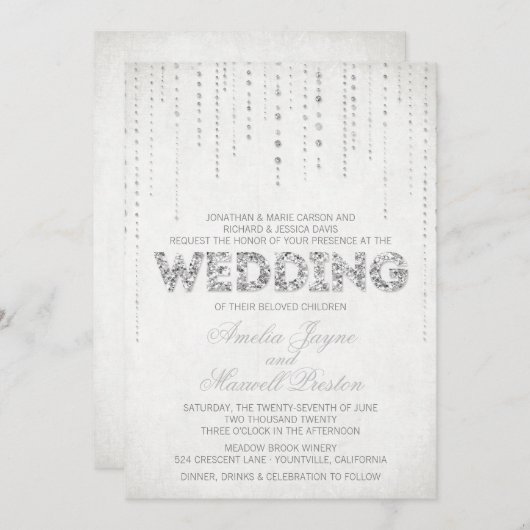 Silver Glitter Kijk Weddenschap Kaart (Voorkant / Achterkant)