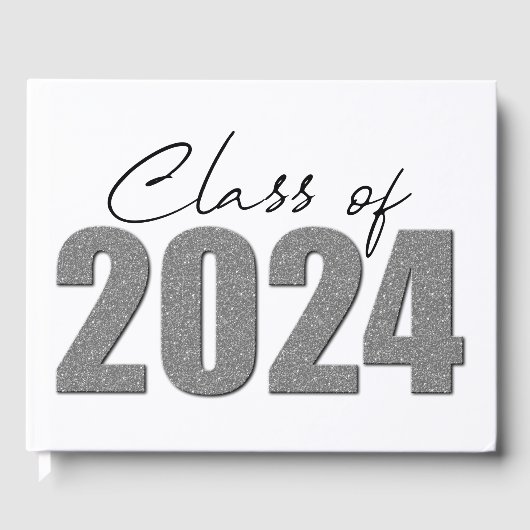 Silver Glitter Klasse van 2024 Gastenboek (Voorkant)