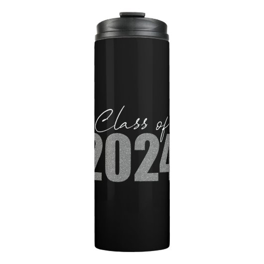Silver Glitter Klasse van 2024 Thermosbeker (Voorkant)