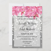 Silver glitter kristallen roze bloemige bruiloft kaart (Voorkant)