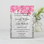 Silver glitter kristallen roze bloemige bruiloft kaart (Staand voorkant)