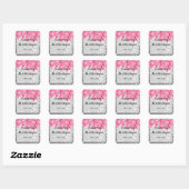 Silver glitter kristallen roze bloemige bruiloft vierkante sticker (Vel)