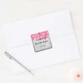 Silver glitter kristallen roze bloemige bruiloft vierkante sticker (Envelop)