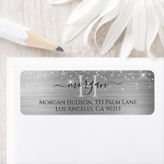 Silver Glitter & Large Monogram, Black Script Name Etiket (Insitu)