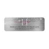 Silver Glitter & Large Monogram, Maroon Name Etiket (Voorkant)