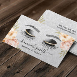 Silver Glitter Lashes en Brows Beauty Salon Floral Visitekaartje